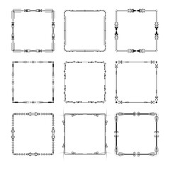 Set Black Simple Line Frame Collection Doodle Square Floral Frame Elements Vector Design Style Sketch Isolated Illustration For Banner
