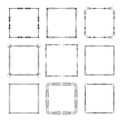 Set Black Simple Line Frame Collection Doodle Square Floral Frame Elements Vector Design Style Sketch Isolated Illustration For Banner
