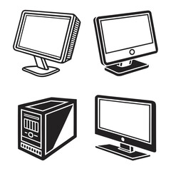 Four black silhouette computer icons computer monitor icon