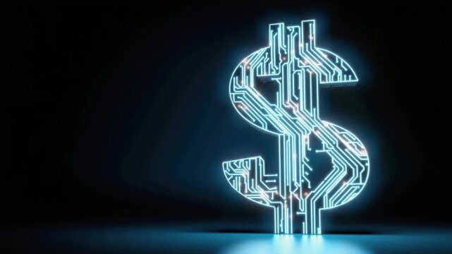 Glowing dollar sign with circuit board design
