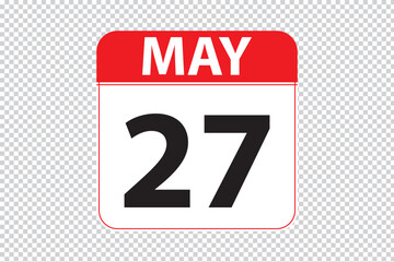 may 27 dates calendar icon.  simple and modern calendar icon on white background.
