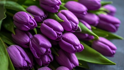 A close-up shot of a vibrant bouquet of purple flowers. The tightly closed blooms offer a hint of the beauty within
