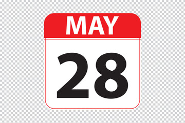 may 28 dates calendar icon.  simple and modern calendar icon on white background.