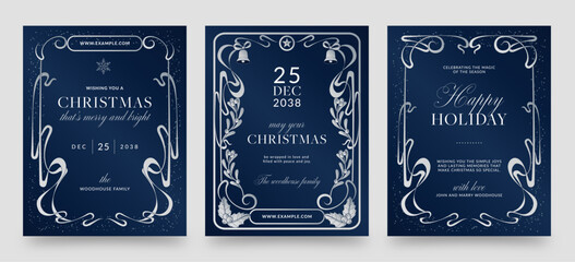 Christmas Flyer Poster Template in Vintage Art Nouveau Look, Traditional Holiday Invitation & Greeting Card Layout with Merry Christmas Text