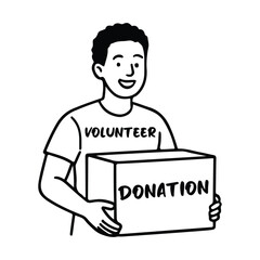 Dedicated volunteer cheerfully delivers donation box, sharing compassion and support, offering a helping hand to those in need, spreading kindness