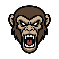 Fototapeta premium Angry gorilla head with bared teeth and white eyes roaring monkey animal