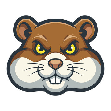 Angry brown hamster face with yellow eyes and buck teeth vector illustration rodent animal