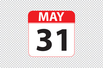 may 31 dates calendar icon.  simple and modern calendar icon on white background.