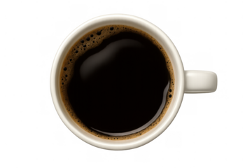 Coffee cup with dark espresso and golden crema, a warm beverage for breakfast or a refreshing break, on transparent background