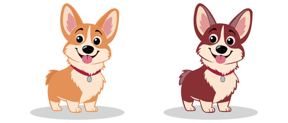 Cute cartoon corgi dogs illustration with happy expressions and playful style
