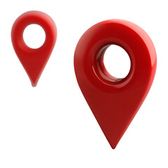 Red location pin markers representing global positioning and navigation technology pinpointing precise destinations and indicating travel directions