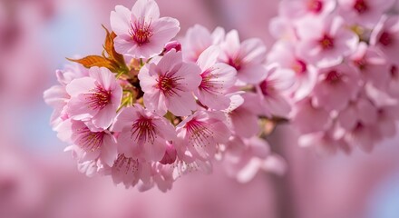 Naklejka premium Pink Cherry Blossom Flowers Blooming in Springtime Nature Scene