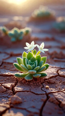 small green sprout emerging from cracked, dry earth Hope in the Dust, Generative Ai