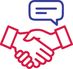 A handshake icon with a speech bubble represents a mutual understanding between two parties. 