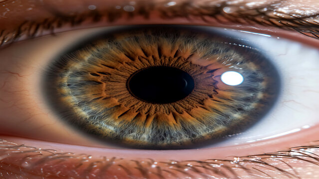 Extreme Close-up of a Human Eye with Hazel Iris and Black Pupil - Powered by Adobe