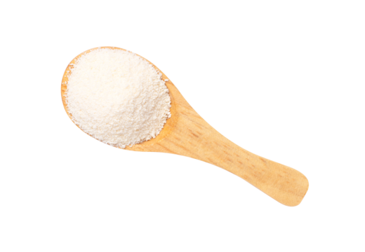 collagen powder in wooden spoon on transparent background. - Powered by Adobe