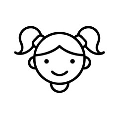 Cute Girl Face Line Icon Illustration