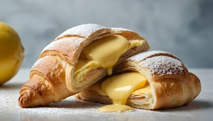 lemon croissants filled with lemon curd and topped with powdered sugar