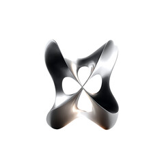 Abstract Silver Metal Sculpture with Clover Leaf Design Against Black Backdrop Creates Striking Modern Art Piece