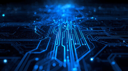 Abstract blue technology background with circuit board design and glowing light effect futuristic concept