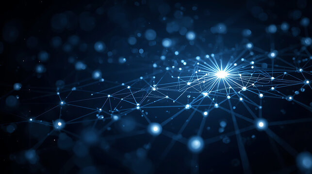 Abstract blue network connection background for high technology and digital data visualization