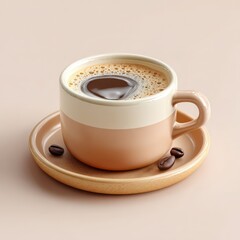 3D cartoon style coffee cup icon, smooth , pastel brown & cream