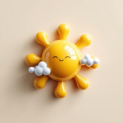 3D cartoon style sun icon, soft smooth 3D, pastel yellow