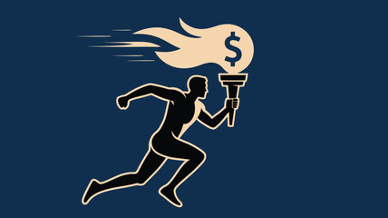 Fototapeta premium Dynamic runner carrying financial torch, symbol of ambition and success in business, leading the way to profits and wealth creation with speed