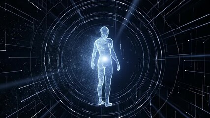 Ethereal human form pulses with digital energy in a futuristic visualization - Powered by Adobe