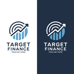 Target Finance Logo Design: Progressive Growth Chart with Upward Arrow and Concentric Target Circles in Modern Blue Gradient
