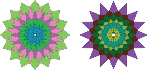 Colorful geometric mandala vector art with overlapping polygon layers, abstract floral symmetry, and vibrant modern design — perfect for digital decoration, meditation art, and creative backgrounds.