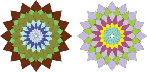 Colorful geometric mandala vector art with overlapping polygon layers, abstract floral symmetry, and vibrant modern design — perfect for digital decoration, meditation art, and creative backgrounds.