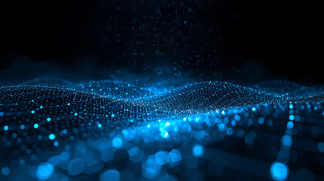Abstract digital landscape with glowing dots and blurred lights futuristic technology backdrop design element