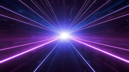 Abstract hyperspace jump background with neon light rays shining and traveling through space