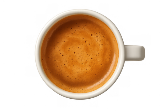 Espresso coffee cup with rich brown crema from top view, hot morning beverage, isolated with transparent background - Powered by Adobe