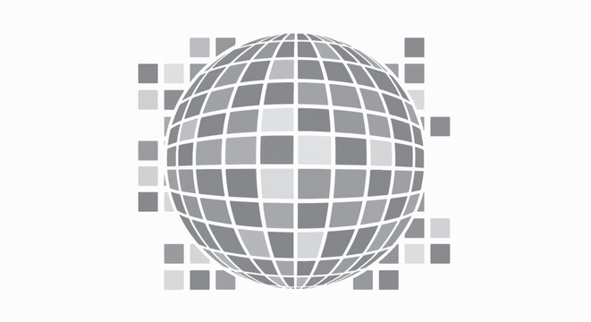 Abstract globe made of squares with a background of squares.