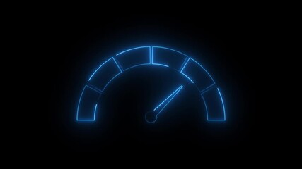 Abstract neon speedometer icon animation. Neon blue car, bus speedometer sign isolated on black background. 4k video - Powered by Adobe