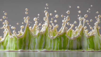 High-speed shot of vibrant green and white liquid splashing, creating dynamic peaks