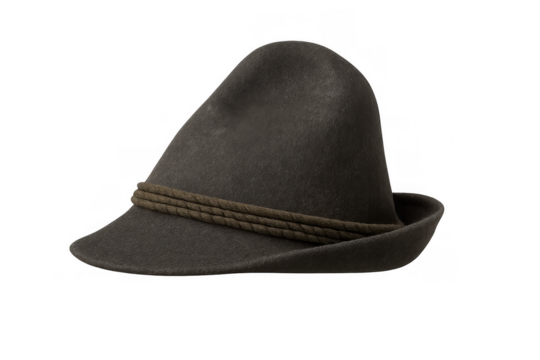 Traditional tyrolean hat made of felt, representing bavarian and alpine culture, isolated with clipping path