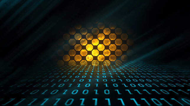 Digital World Abstract with Hexagon Pattern and Binary Code for Technology Concepts
