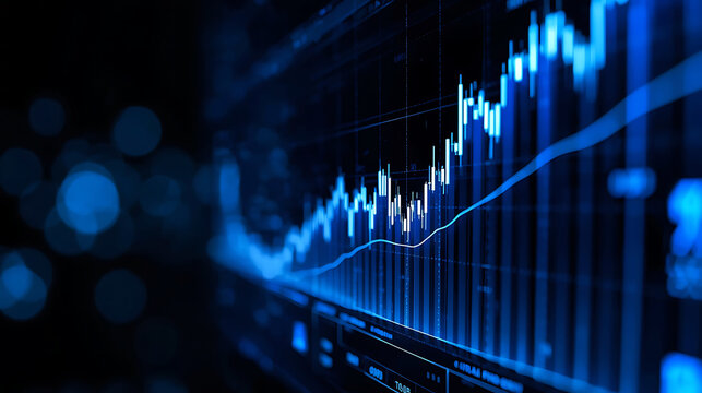 Financial market chart with uptrend in blue showing stock market growth and opportunities