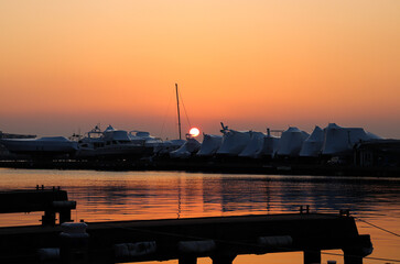 Vladivostok in the evening. Embankment at sunset.
