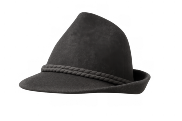 Tyrolean hat made of gray felt with rope band, traditional bavarian alpine style headwear for culture and fashion