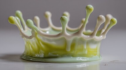 Macro shot of two-toned liquid crown splash, frozen in time, pale green and cream