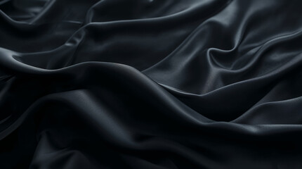 Fototapeta premium Elegant black silk fabric background with flowing folds and waves