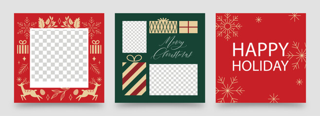 Modern Christmas Greetings Card Template & Holiday Photo Card Flyer with Merry Christmas & Happy Holidays Text