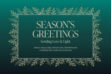 Obraz na płótnie Canvas Christmas Poster Template in Festive Green & Gold Hues with Elegant Festive Foliage Decorations & Season's Greetings Text