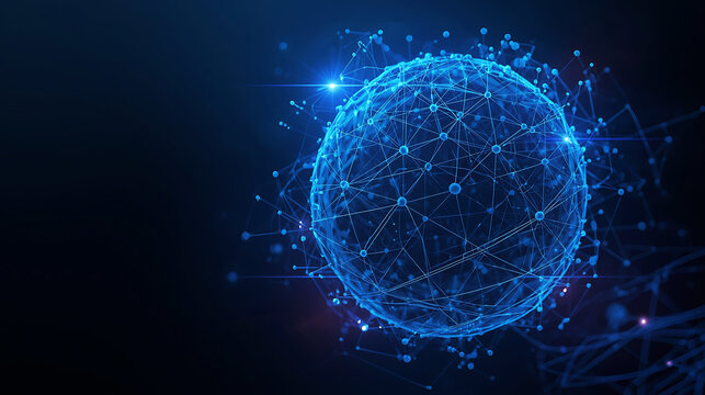 Global Network Technology with Abstract Sphere Structure and Data Connections in a Digital World - Powered by Adobe