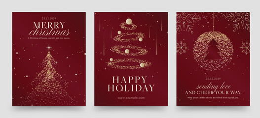Obraz na płótnie Canvas Christmas Flyer Poster Template & Vector Invitation Layout in Festive Holiday Season Luxury Red Gold Style, with Merry Christmas & Happy Holidays Text