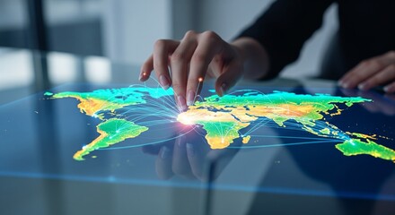 Exploring global connections on a digital world map, advanced technology